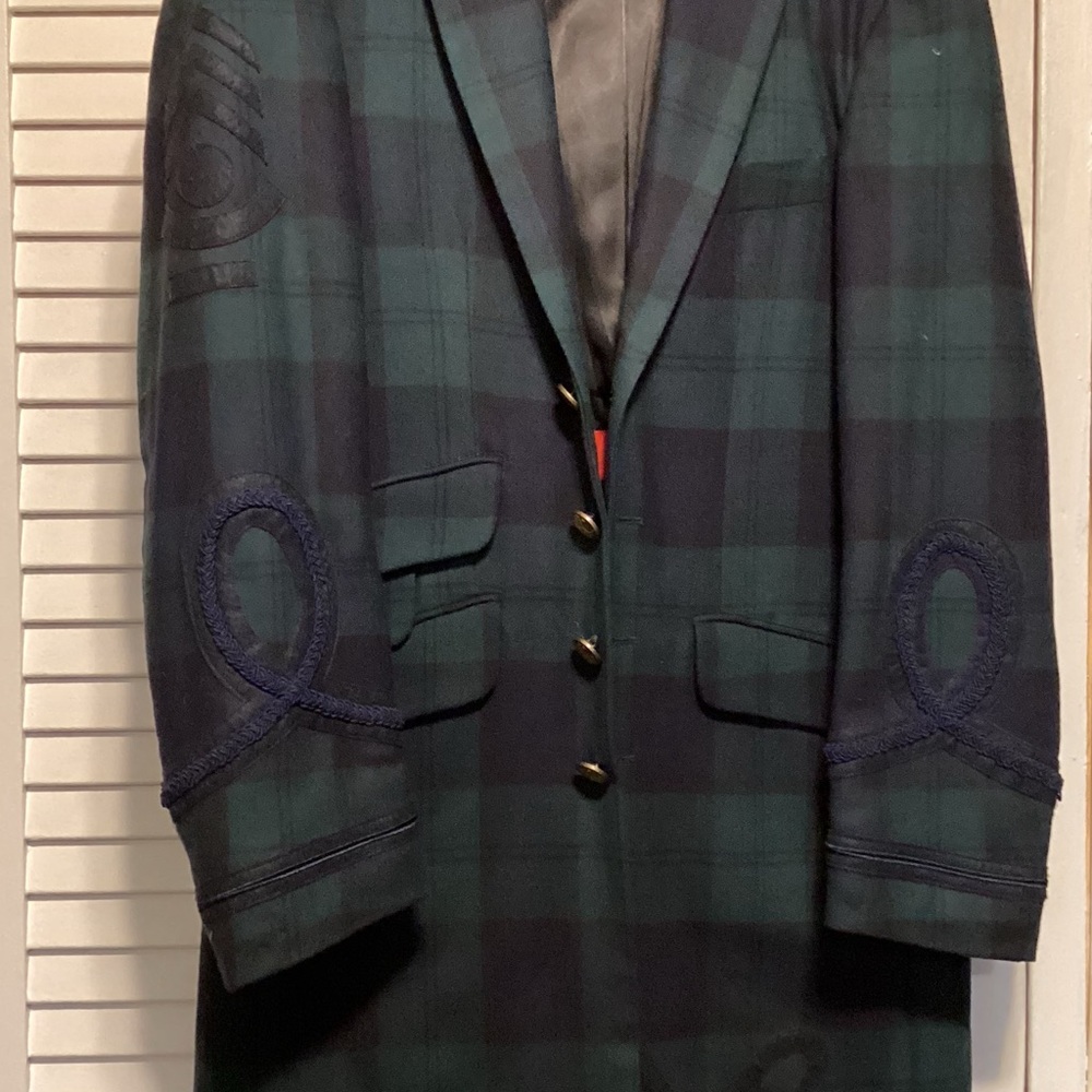 Men's Green and Black Plaid Top Coat